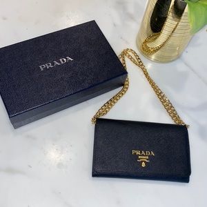 Prada Saffiano wallet on a chain